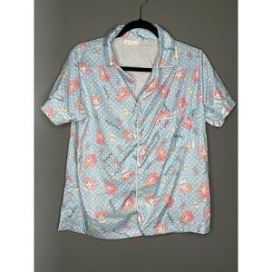 My Melody Hello Kitty Button-Front SS Collared Sleep Shirt Front Pocket CUTE